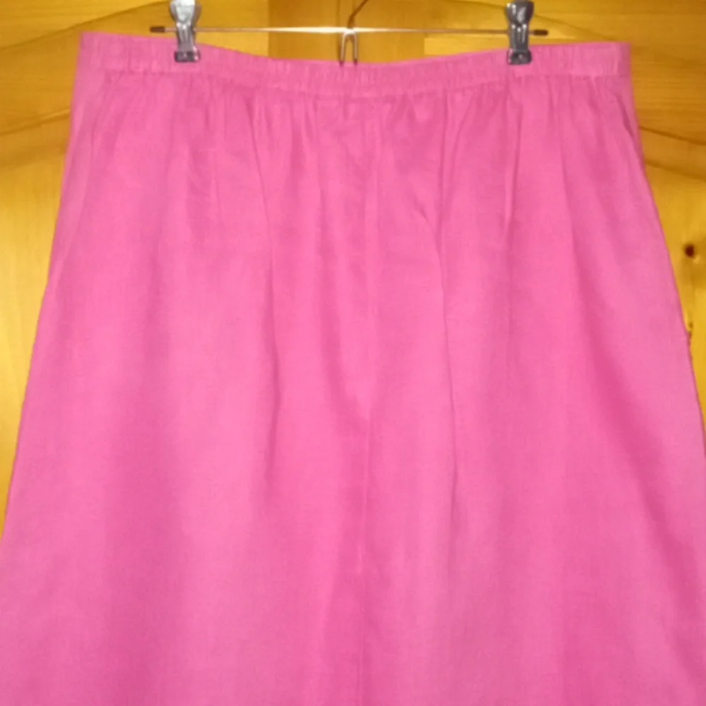 Kim by Kim Rogers Women's Petite Bright Pink 100% Linen A-line Midi Skirt PXL - Picture 6 of 9